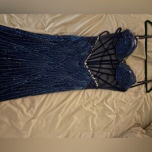 Elegant Navy Blue Beaded Dress